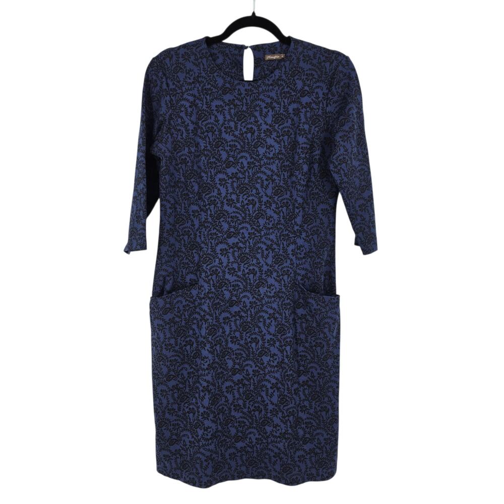 J McLaughlin Navy Blue Paisley Floral Catalyst 3/4 Sleeve Sheath Dress Size M